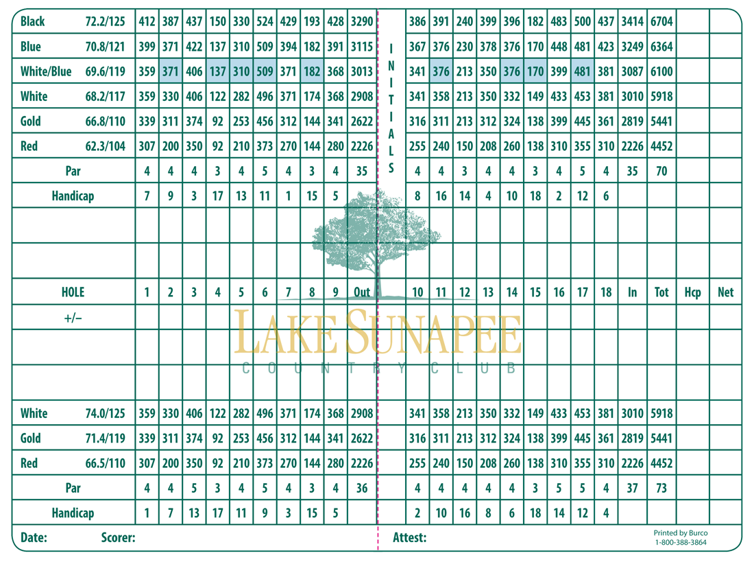 lane tree golf course scorecard